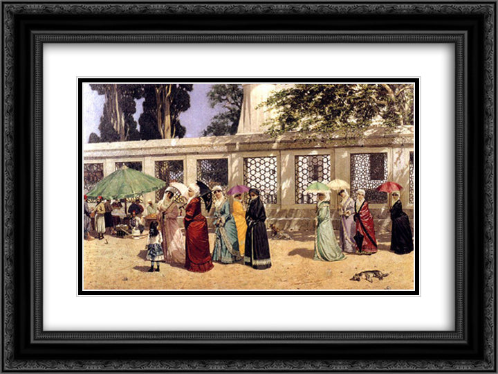 Ladies Taking a Walk 24x18 Black Ornate Wood Framed Art Print Poster with Double Matting by Hamdi, Osman