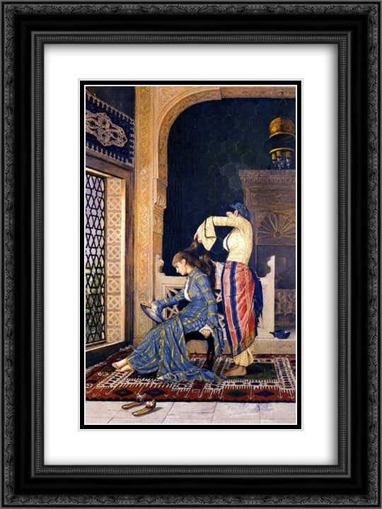 The Lady Who Haves Her Hair Combed 18x24 Black Ornate Wood Framed Art Print Poster with Double Matting by Hamdi, Osman