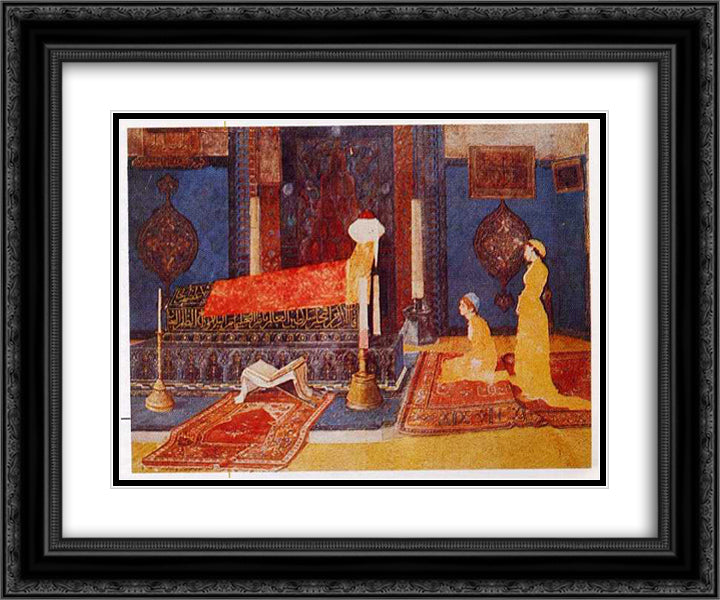Two Young Girls Visiting a Shrine 24x20 Black Ornate Wood Framed Art Print Poster with Double Matting by Hamdi, Osman