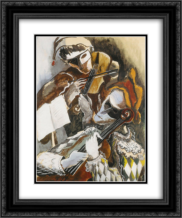 Harlequins violinists hidden 20x24 Black Ornate Wood Framed Art Print Poster with Double Matting by Zadkine, Ossip