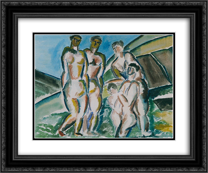 Landscape and bathers 24x20 Black Ornate Wood Framed Art Print Poster with Double Matting by Zadkine, Ossip