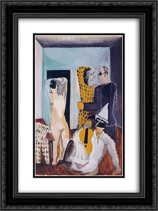 Masquerade Gold Guitarist 18x24 Black Ornate Wood Framed Art Print Poster with Double Matting by Zadkine, Ossip
