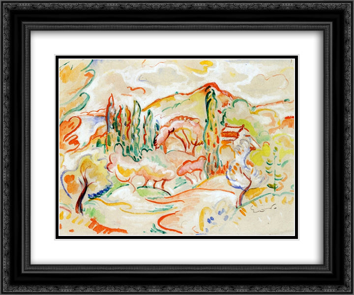 La Ciotat 24x20 Black Ornate Wood Framed Art Print Poster with Double Matting by Friesz, Othon