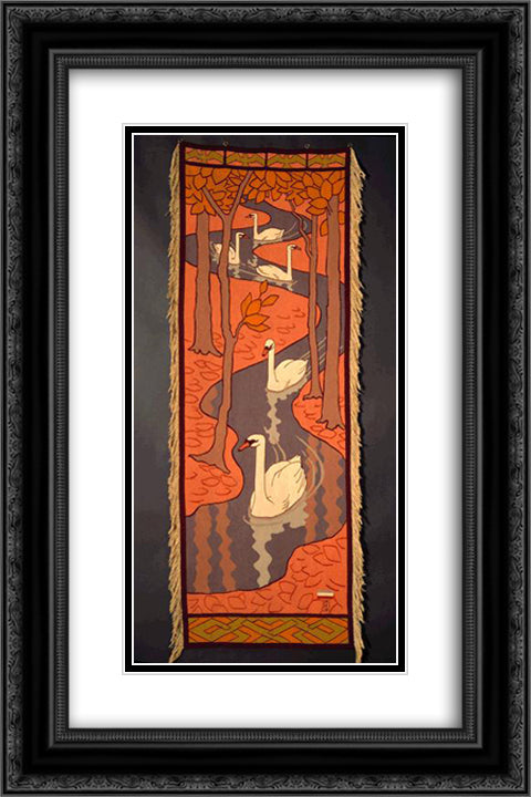 Five Swans 16x24 Black Ornate Wood Framed Art Print Poster with Double Matting by Eckmann, Otto
