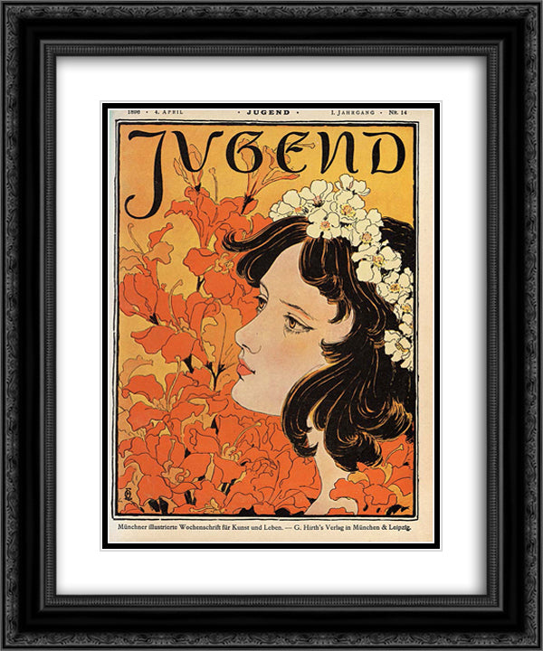 The weekly magazine Jugend No. 14 20x24 Black Ornate Wood Framed Art Print Poster with Double Matting by Eckmann, Otto