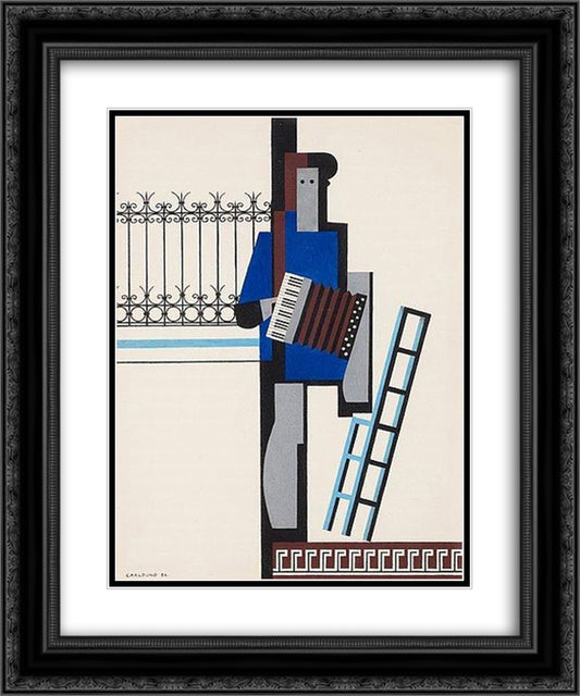 Musician with accordionBlue bar 20x24 Black Ornate Wood Framed Art Print Poster with Double Matting by Carlsund, Otto Gustav