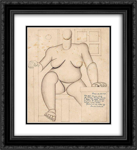 Sitting cubist woman 20x22 Black Ornate Wood Framed Art Print Poster with Double Matting by Carlsund, Otto Gustav