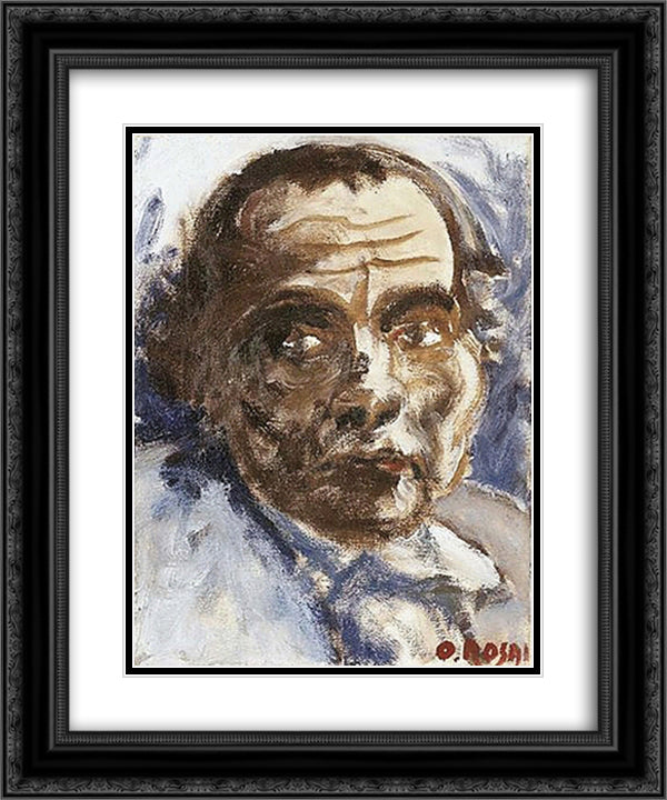 Autoritratto 20x24 Black Ornate Wood Framed Art Print Poster with Double Matting by Rosai, Ottone