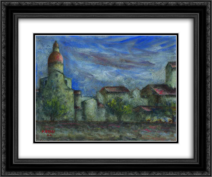 Chiesa del Cestello 24x20 Black Ornate Wood Framed Art Print Poster with Double Matting by Rosai, Ottone