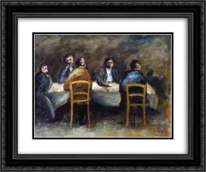 Cinque uomini al tavolo 24x20 Black Ornate Wood Framed Art Print Poster with Double Matting by Rosai, Ottone