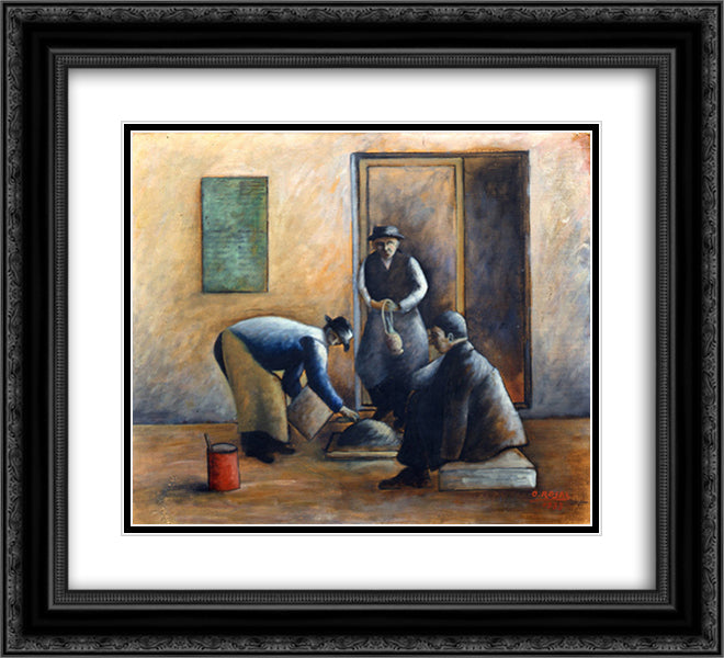 I muratori (Operai) 22x20 Black Ornate Wood Framed Art Print Poster with Double Matting by Rosai, Ottone