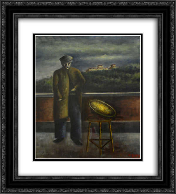 Il venditore di lupini 20x22 Black Ornate Wood Framed Art Print Poster with Double Matting by Rosai, Ottone