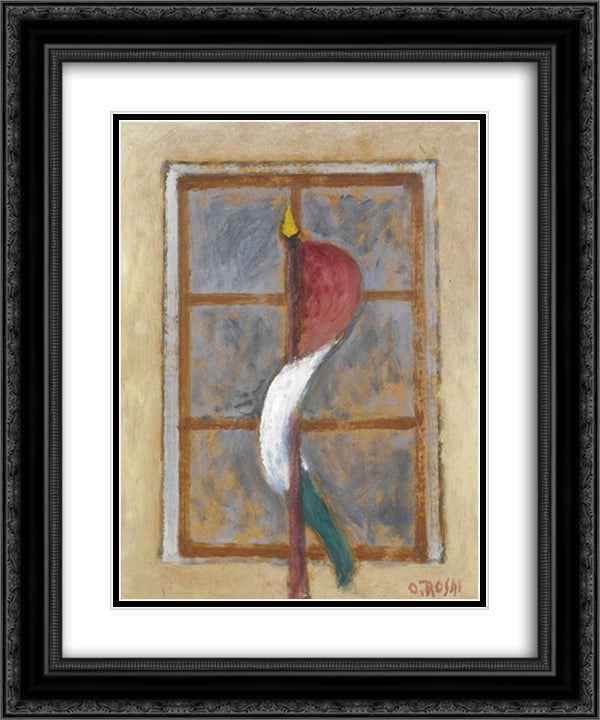 La bandiera 20x24 Black Ornate Wood Framed Art Print Poster with Double Matting by Rosai, Ottone
