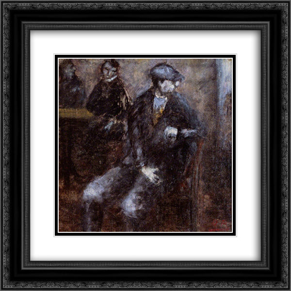 Man Waiting 20x20 Black Ornate Wood Framed Art Print Poster with Double Matting by Rosai, Ottone