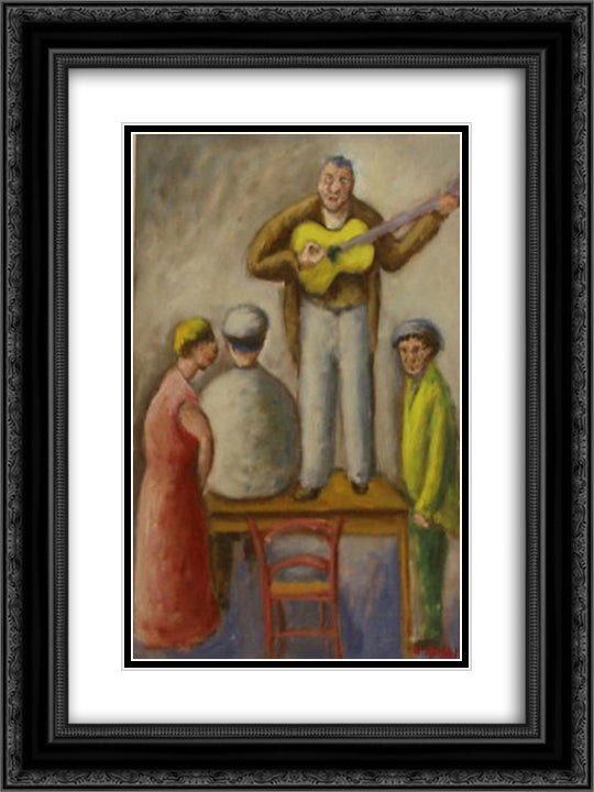 Musicante 18x24 Black Ornate Wood Framed Art Print Poster with Double Matting by Rosai, Ottone