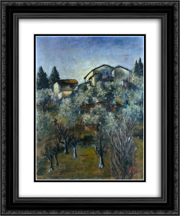 Paesaggio 20x24 Black Ornate Wood Framed Art Print Poster with Double Matting by Rosai, Ottone
