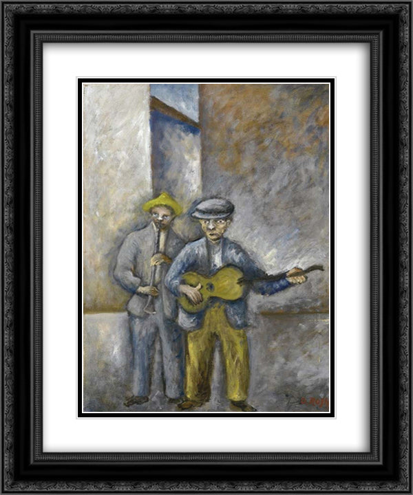 Suonatori 20x24 Black Ornate Wood Framed Art Print Poster with Double Matting by Rosai, Ottone