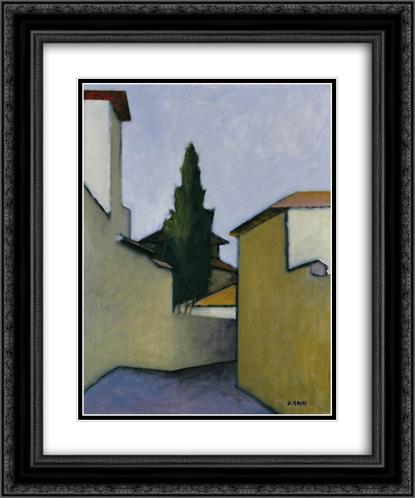 Via San Leonardo 20x24 Black Ornate Wood Framed Art Print Poster with Double Matting by Rosai, Ottone
