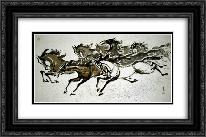 The picture of a herd of horse 24x16 Black Ornate Wood Framed Art Print Poster with Double Matting by Owon