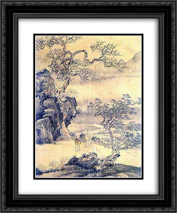 The picture of a man in the landscape 20x24 Black Ornate Wood Framed Art Print Poster with Double Matting by Owon