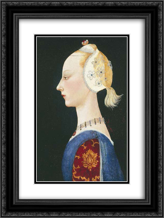 A Young Lady of Fashion 18x24 Black Ornate Wood Framed Art Print Poster with Double Matting by Uccello, Paolo