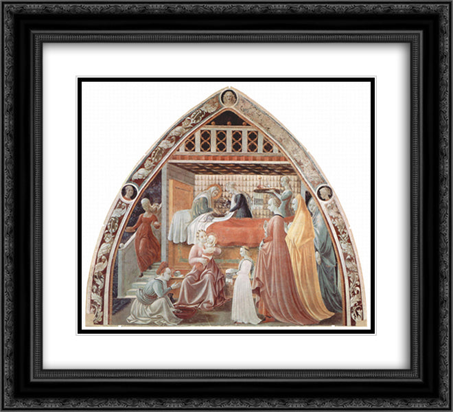 Maria Birth Scene 22x20 Black Ornate Wood Framed Art Print Poster with Double Matting by Uccello, Paolo