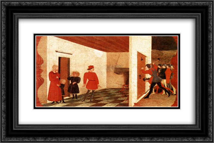 Miracle Of The Desecrated Host 24x16 Black Ornate Wood Framed Art Print Poster with Double Matting by Uccello, Paolo