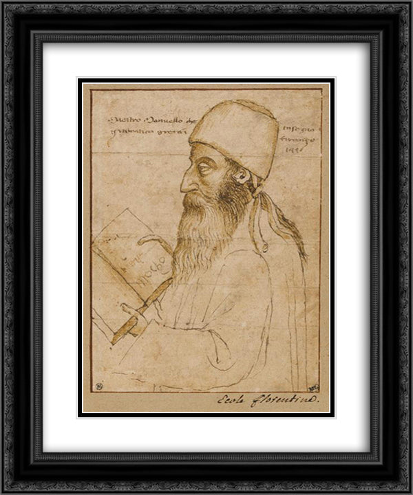 Portrait of Manuel Chrysoloras wearing a hat and holding a book 20x24 Black Ornate Wood Framed Art Print Poster with Double Matting by Uccello, Paolo