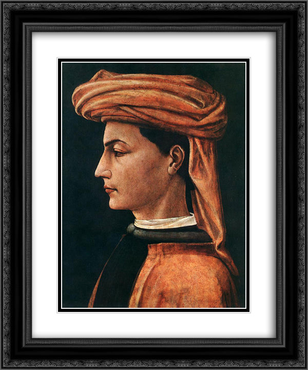 Portrait of a Young Man 20x24 Black Ornate Wood Framed Art Print Poster with Double Matting by Uccello, Paolo