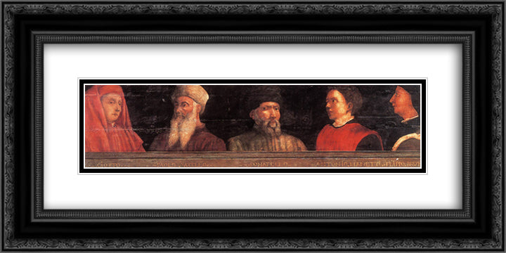 Portraits of Giotto, Uccello, Donatello, Manetti and Bruno 24x12 Black Ornate Wood Framed Art Print Poster with Double Matting by Uccello, Paolo