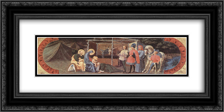 Scene Adoration of the Three Kings 24x12 Black Ornate Wood Framed Art Print Poster with Double Matting by Uccello, Paolo