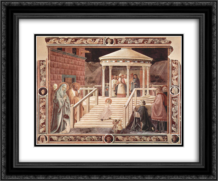 Scene Temple, Mary 24x20 Black Ornate Wood Framed Art Print Poster with Double Matting by Uccello, Paolo