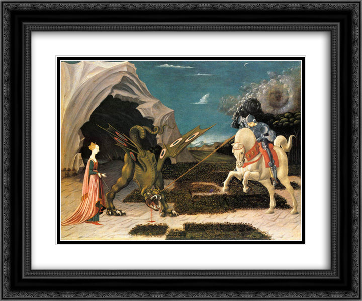 St. George and the Dragon 24x20 Black Ornate Wood Framed Art Print Poster with Double Matting by Uccello, Paolo