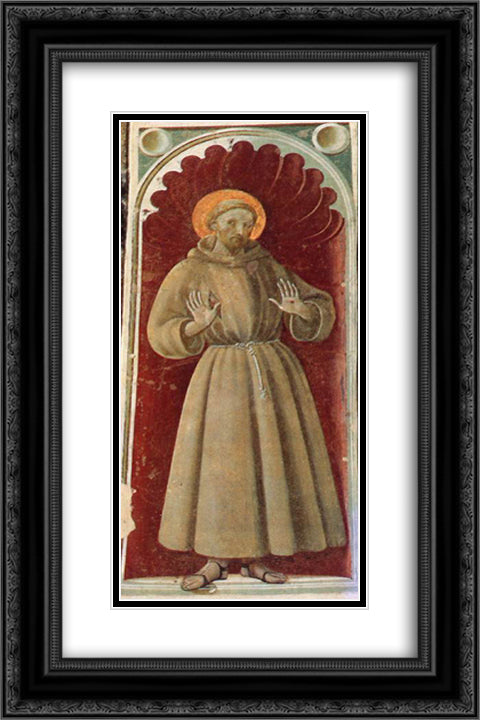 St.Francis 16x24 Black Ornate Wood Framed Art Print Poster with Double Matting by Uccello, Paolo