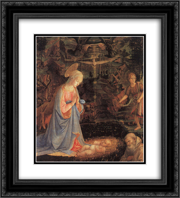 The Adoration of the Child 20x22 Black Ornate Wood Framed Art Print Poster with Double Matting by Uccello, Paolo
