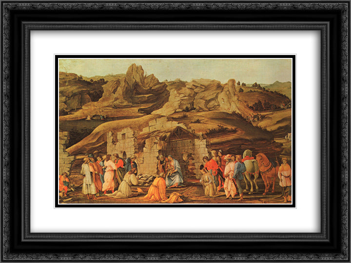 The Adoration of the Kings 24x18 Black Ornate Wood Framed Art Print Poster with Double Matting by Uccello, Paolo