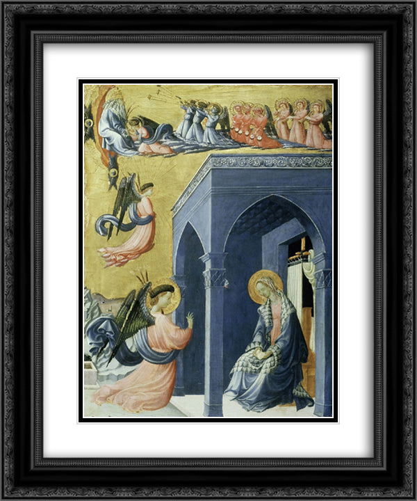 The Annunciation 20x24 Black Ornate Wood Framed Art Print Poster with Double Matting by Uccello, Paolo