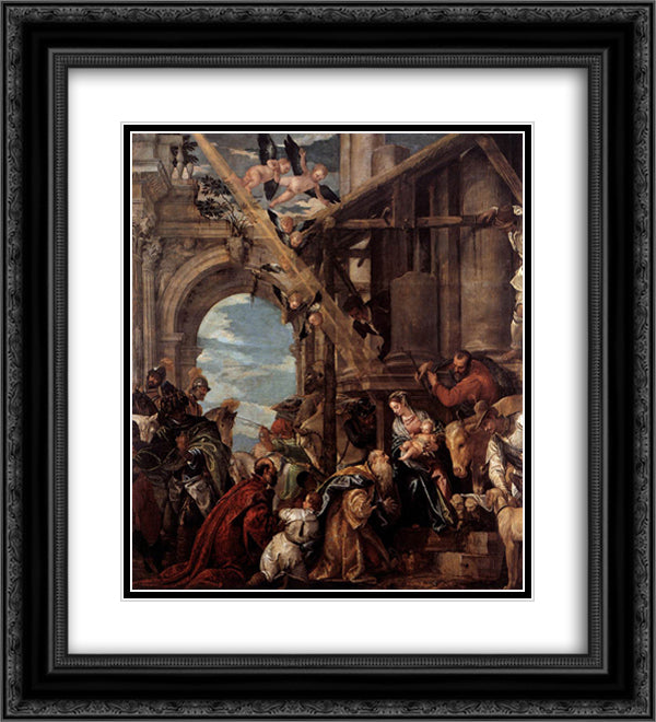 Adoration of the Magi 20x22 Black Ornate Wood Framed Art Print Poster with Double Matting by Veronese, Paolo