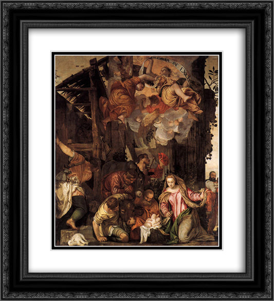 Adoration of the Shepherds 20x22 Black Ornate Wood Framed Art Print Poster with Double Matting by Veronese, Paolo