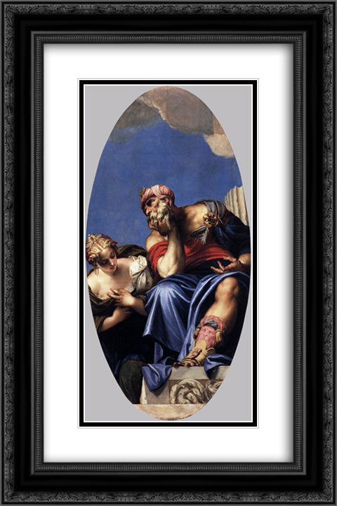 Aged Oriental with a Young Woman 16x24 Black Ornate Wood Framed Art Print Poster with Double Matting by Veronese, Paolo