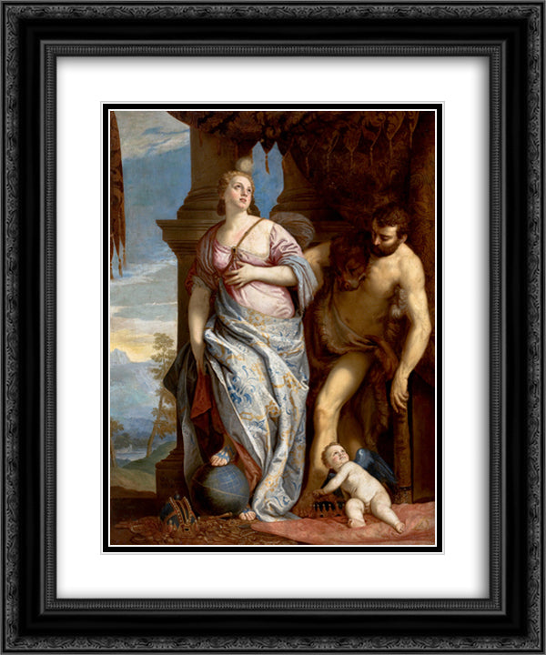 Allegory of Wisdom and Strength( The Choice of Hercules or Hercules and Omphale) 20x24 Black Ornate Wood Framed Art Print Poster with Double Matting by Veronese, Paolo