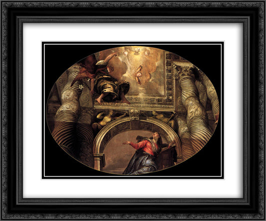 Annunciation 24x20 Black Ornate Wood Framed Art Print Poster with Double Matting by Veronese, Paolo