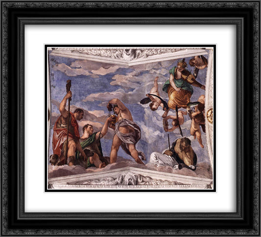 Bacchus, Vertumnus and Saturn 22x20 Black Ornate Wood Framed Art Print Poster with Double Matting by Veronese, Paolo