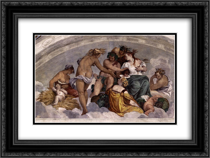 Bacchus and Ceres 24x18 Black Ornate Wood Framed Art Print Poster with Double Matting by Veronese, Paolo