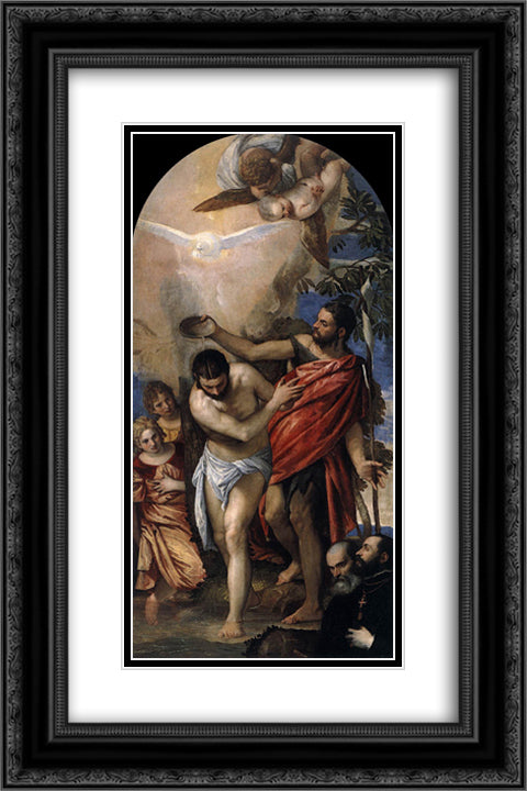 Baptism of Christ 16x24 Black Ornate Wood Framed Art Print Poster with Double Matting by Veronese, Paolo