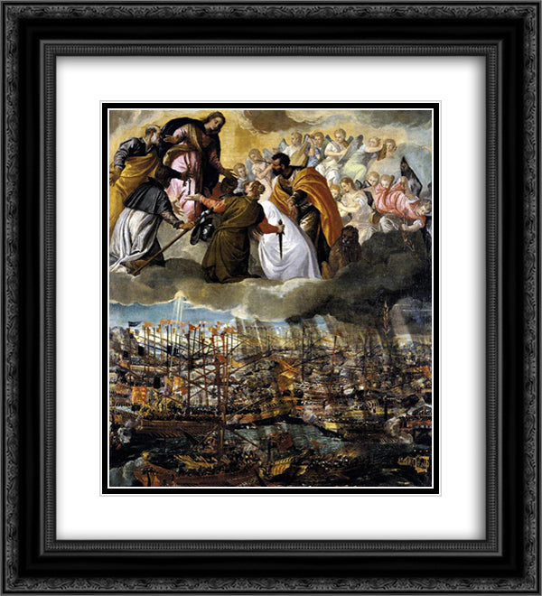 Battle of Lepanto 20x22 Black Ornate Wood Framed Art Print Poster with Double Matting by Veronese, Paolo