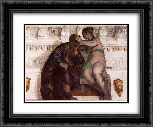 Chance Crowning a Sleeping Man 24x20 Black Ornate Wood Framed Art Print Poster with Double Matting by Veronese, Paolo