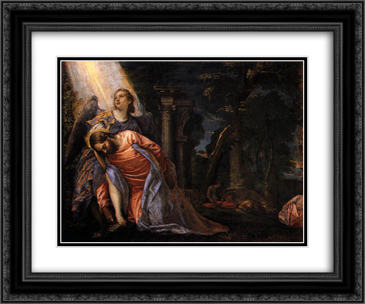 Christ in the Garden of Gethsemane 24x20 Black Ornate Wood Framed Art Print Poster with Double Matting by Veronese, Paolo