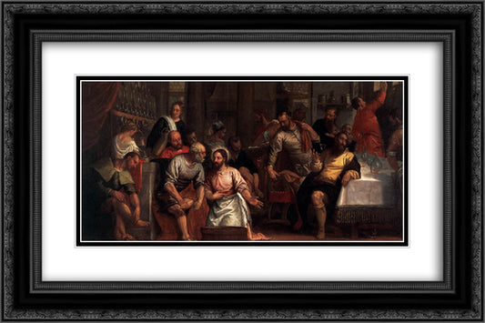 Christ Washing the Feet of the Disciples 24x16 Black Ornate Wood Framed Art Print Poster with Double Matting by Veronese, Paolo