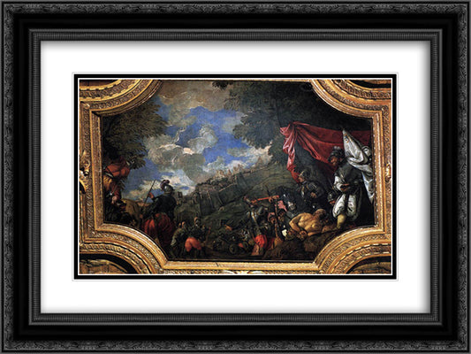 Conquest of Smyrna 24x18 Black Ornate Wood Framed Art Print Poster with Double Matting by Veronese, Paolo